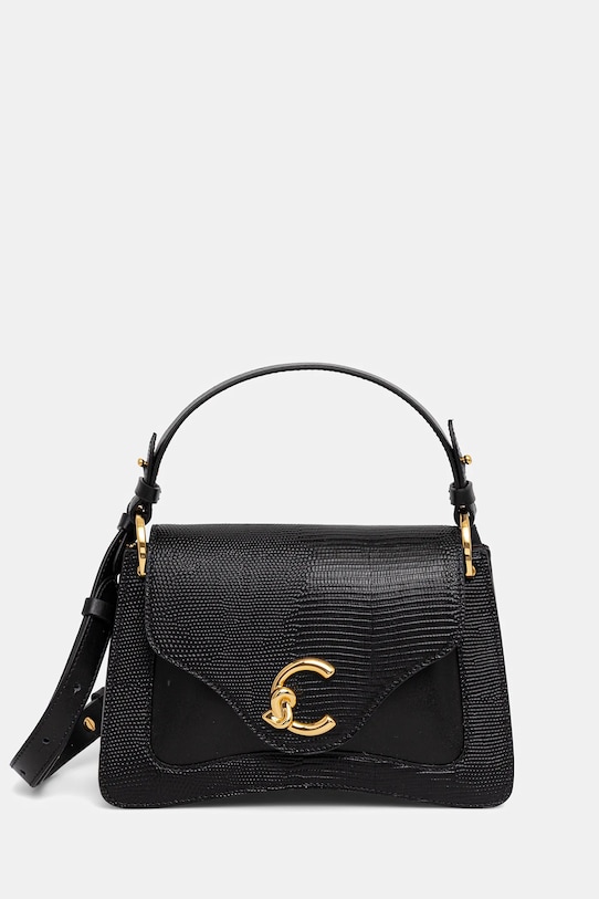 Kožená kabelka Coccinelle COCCINELLE C-ME BIMATERI. nášivka černá E1.T1R.18.02.01