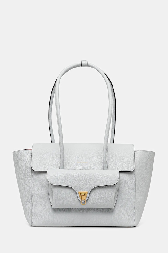 Kožená kabelka Coccinelle DOUBLE BEAT usňová koža modrá E1.T8A.11.02.01