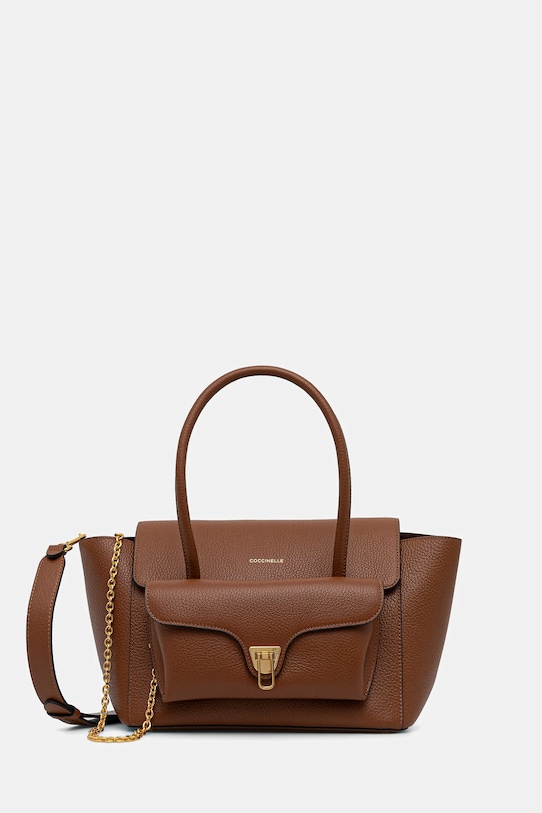 Coccinelle torebka skórzana DOUBLE BEAT skóra licowa brązowy E1.T8A.18.02.01