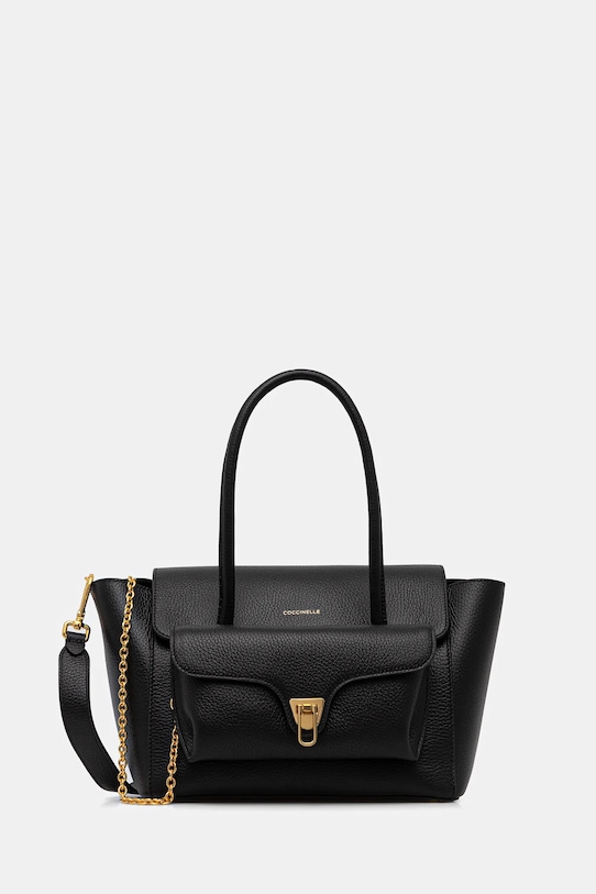 Δερμάτινη τσάντα Coccinelle DOUBLE BEAT λείο δέρμα μαύρο E1.T8A.18.02.01