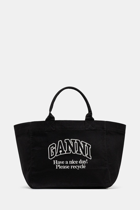 GANNI torebka bawełniana Shopper XXL Contrasted Logo tekstylny czarny A6680