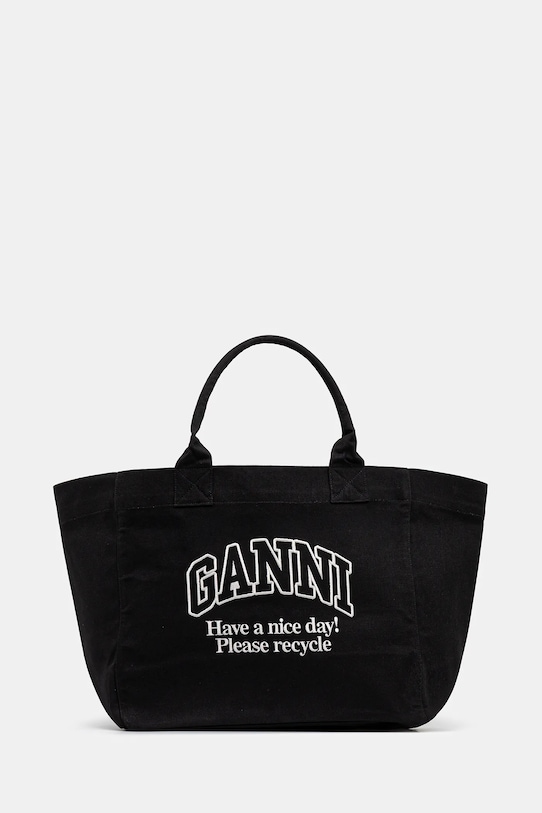 Бавовняна сумка GANNI Shopper XXL Contrasted Logo аплікація чорний A6680