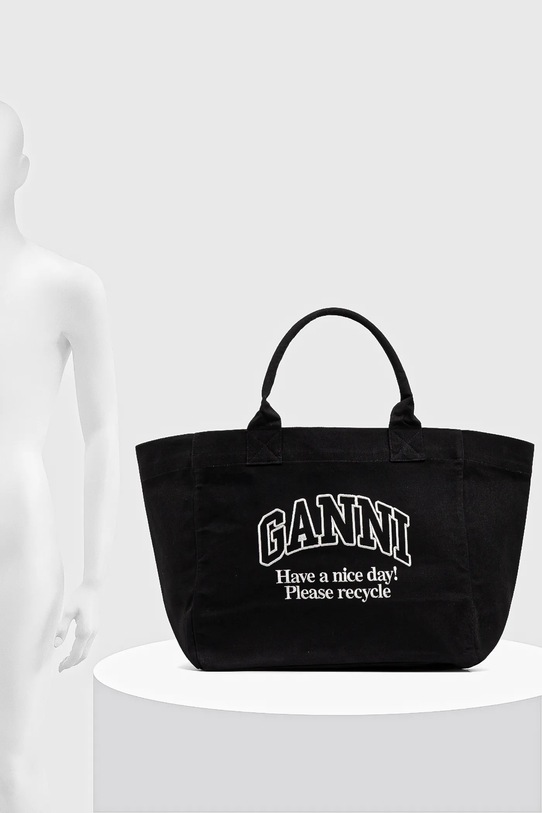 GANNI torebka bawełniana Shopper XXL Contrasted Logo A6680