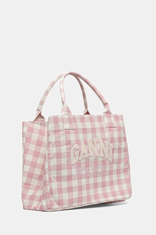 GANNI torebka bawełniana Shopper XXL Pocket Vichy A6894 różowy AW25