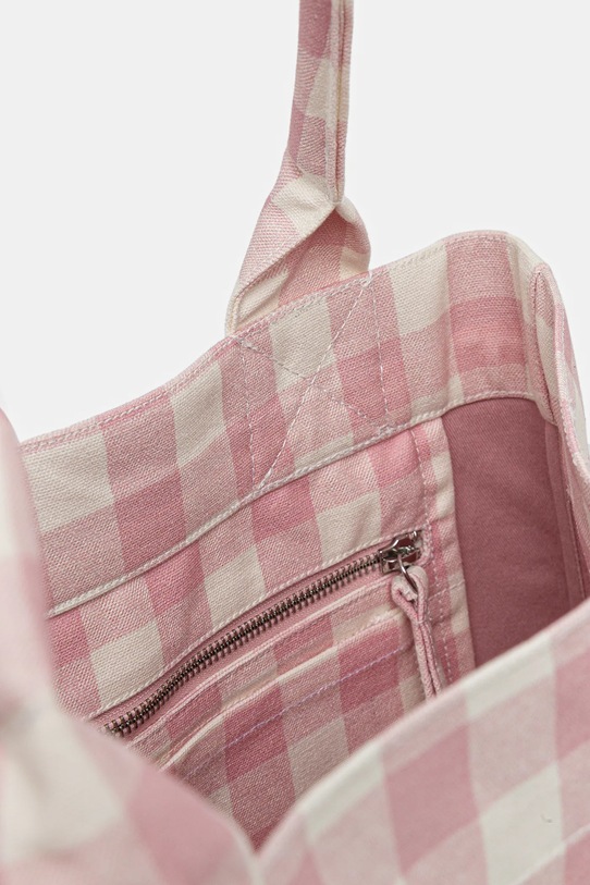 GANNI borsa a mano in cotone Shopper XXL Pocket Vichy rosa A6894