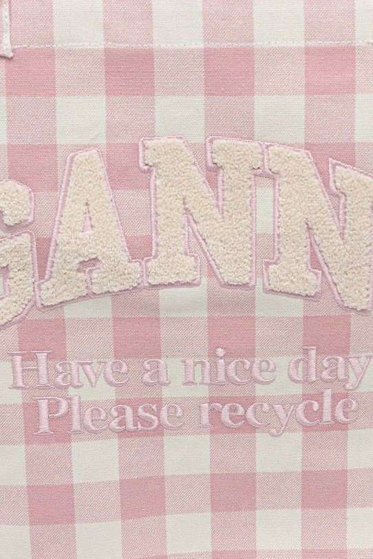 GANNI borsa a mano in cotone Shopper XXL Pocket Vichy A6894 rosa