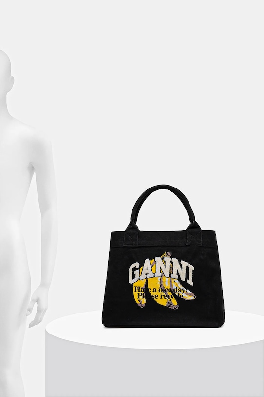 GANNI borsa a mano in cotone Shopper XXL Pocket Banana Print A6896