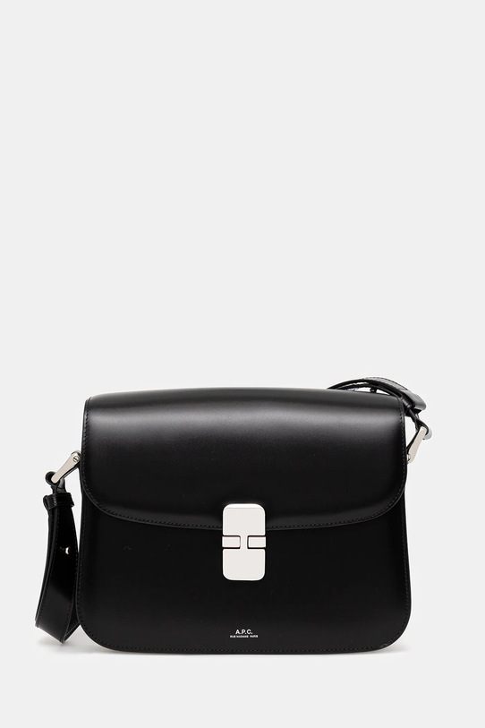 Δερμάτινη τσάντα A.P.C. Sac Grace λείο μαύρο PXBVN.F61412