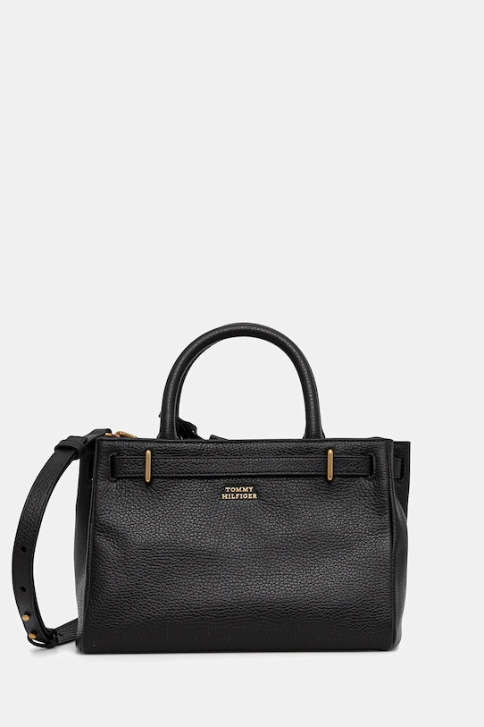 Шкіряна сумочка Tommy Hilfiger лицьова шкіра чорний AW0AW17926