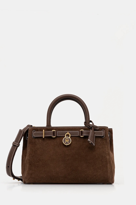 Semišová kabelka Tommy Hilfiger semišová koža hnedá AW0AW18202