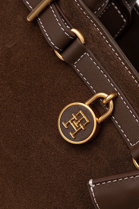 Semišová kabelka Tommy Hilfiger hnedá AW0AW18202