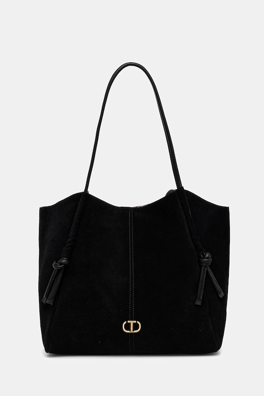 Twinset geantă de mână din piele întoarsă uni negru 252TD8350