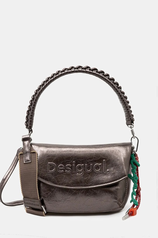 Desigual torebka HALF LOGO TROKEL DARK SILVE nie mieści A4 srebrny 25WAXPAQ