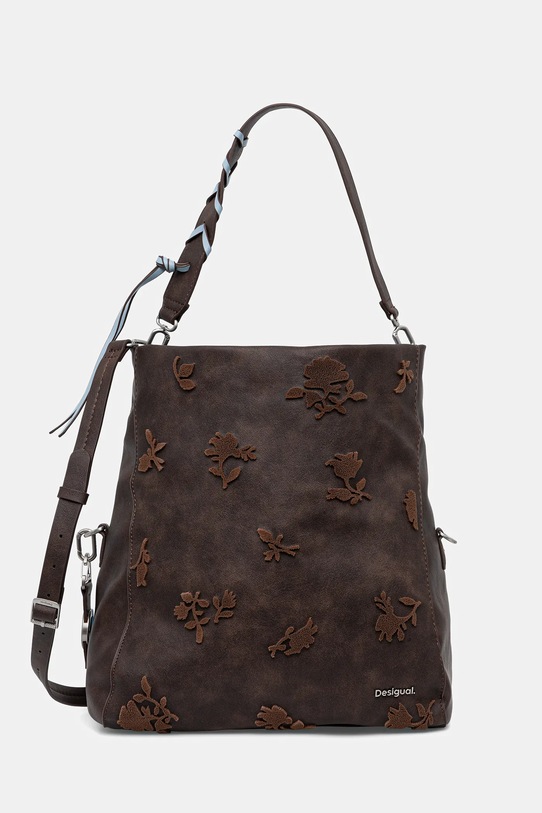 Desigual torebka STENCIL FLOWER LO aplikacja brązowy 25WAXPBA