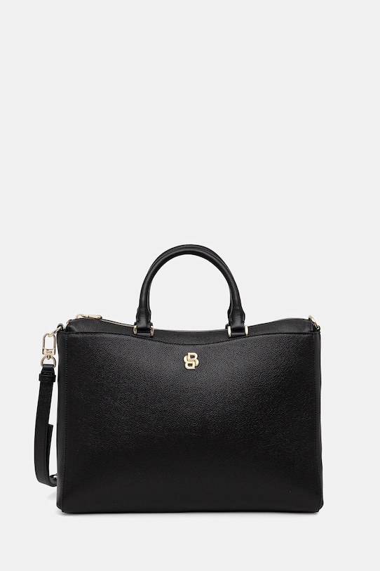 Δερμάτινη τσάντα BOSS λείο δέρμα μαύρο 50552192