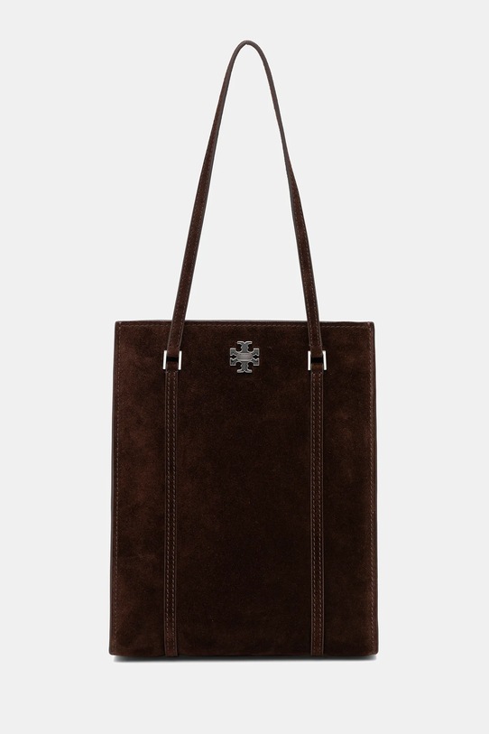Tory Burch torebka zamszowa Kira Turnlock Suede nie mieści A4 brązowy 169180.200