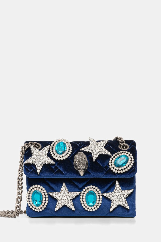 Kurt Geiger London torebka welurowa VELVET MINI KENSINGTON tekstylny granatowy 5018780789