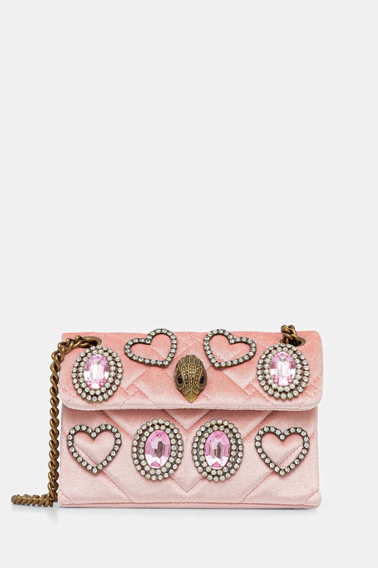 Kurt Geiger London torebka welurowa VELVET MINI KENSINGTON tekstylny różowy 5018753789