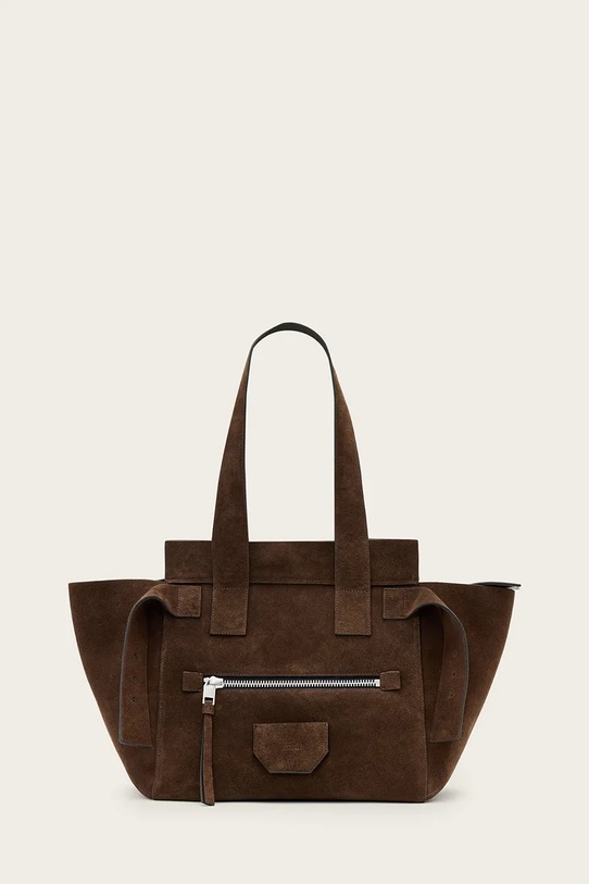 AllSaints torebka skórzana PEREZ skóra zamszowa brązowy W393XD