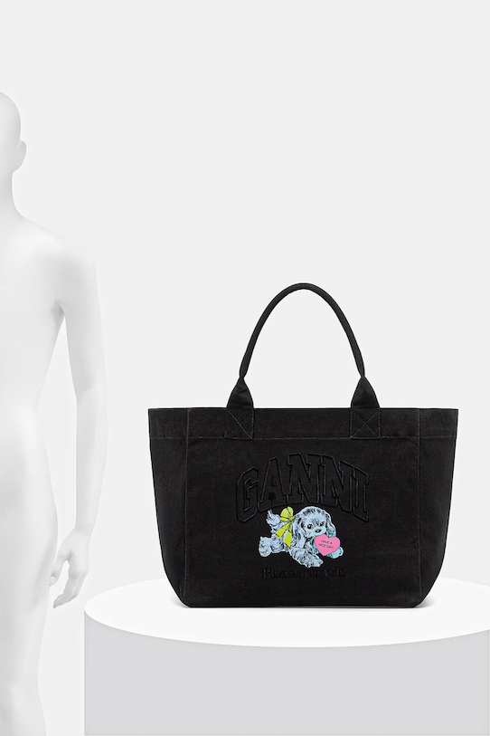 Pamučna torba GANNI Shopper XXL Pocket Dog Print A7083