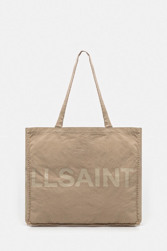 Bavlnená taška AllSaints LARGE potlač béžová M170XC