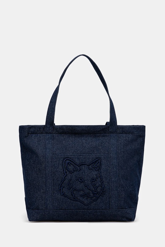 Maison Kitsuné torba jeansowa Fox Head Large Tote tekstylny granatowy LW05104WD4020