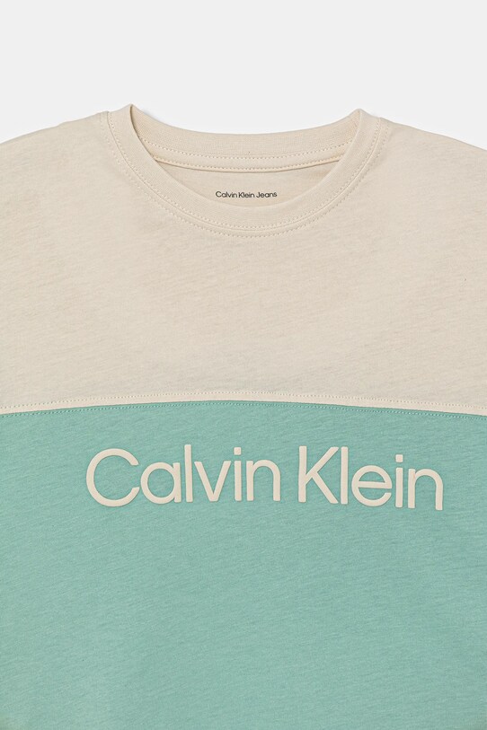 Chłopiec Calvin Klein Jeans t-shirt bawełniany dziecięcy IB0IB02528.104.116.9BYA turkusowy