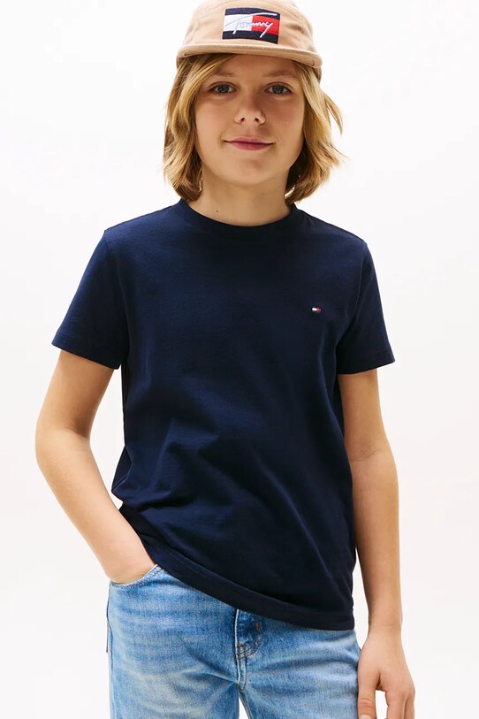 Dětské bavlněné tričko Tommy Hilfiger kulatý námořnická modř KB0KB06879.74.122.9BYA