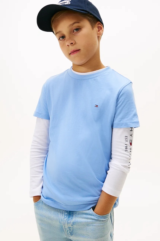 Dětské bavlněné tričko Tommy Hilfiger kulatý modrá KB0KB06879.128.176.9BYA