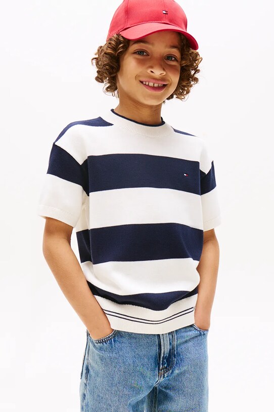Tommy Hilfiger t-shirt bawełniany dziecięcy wzorzyste granatowy KB0KB09809.128.176.9BYA