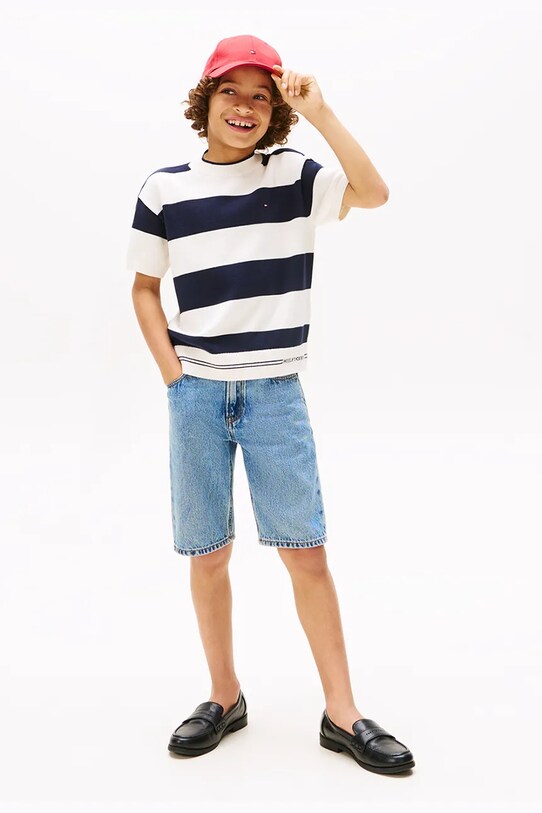 Chłopiec Tommy Hilfiger t-shirt bawełniany dziecięcy KB0KB09809.128.176.9BYA granatowy