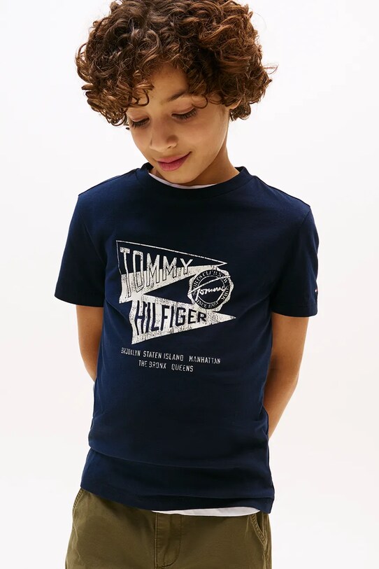 Tommy Hilfiger t-shirt bawełniany dziecięcy nadruk granatowy KB0KB09719.128.176.9BYA