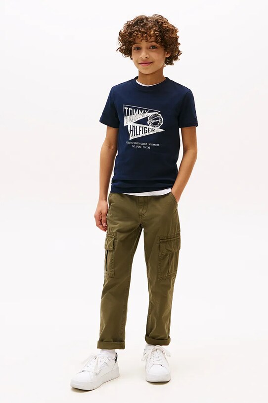 Chłopiec Tommy Hilfiger t-shirt bawełniany dziecięcy KB0KB09719.128.176.9BYA granatowy