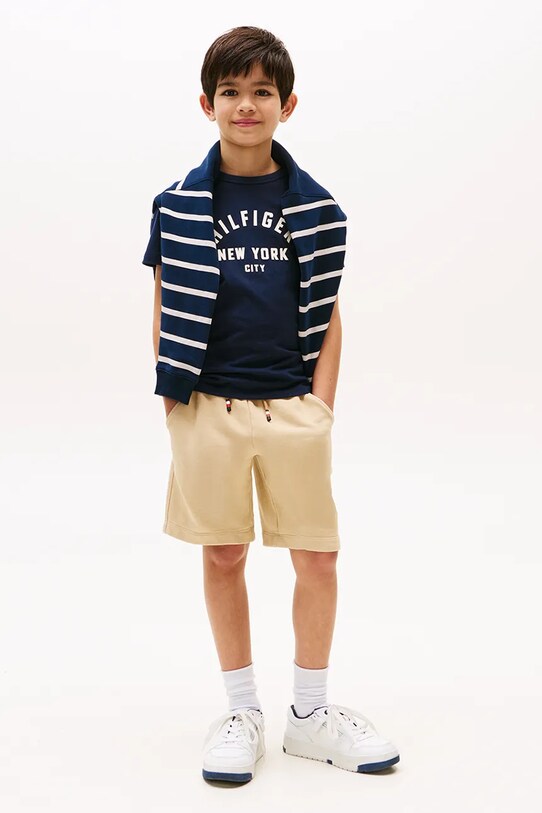 Chłopiec Tommy Hilfiger t-shirt bawełniany dziecięcy KB0KB09800.9BYA granatowy
