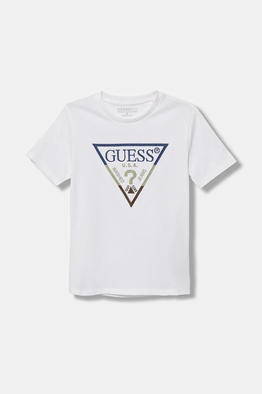 Guess t-shirt bawełniany dziecięcy aplikacja biały L5YI07.K8HM4.9BYA
