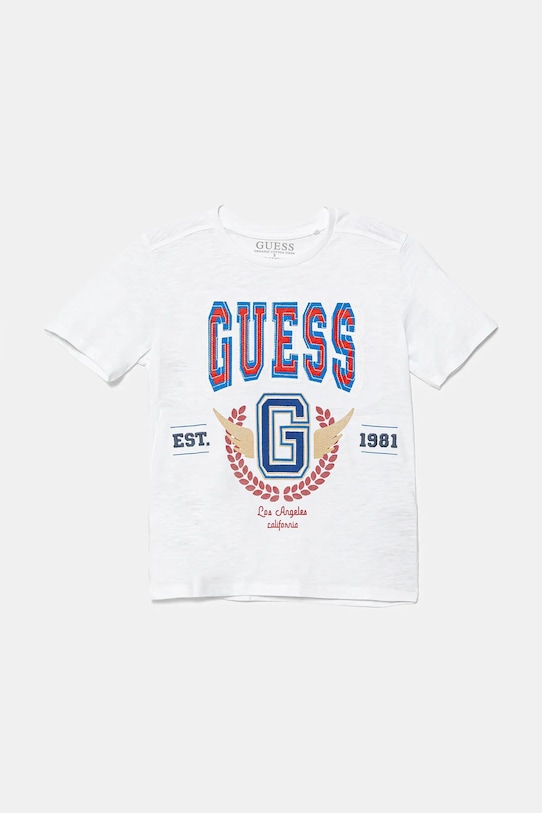 Guess t-shirt bawełniany dziecięcy nadruk biały L5YI13.K6XN4.9BYA