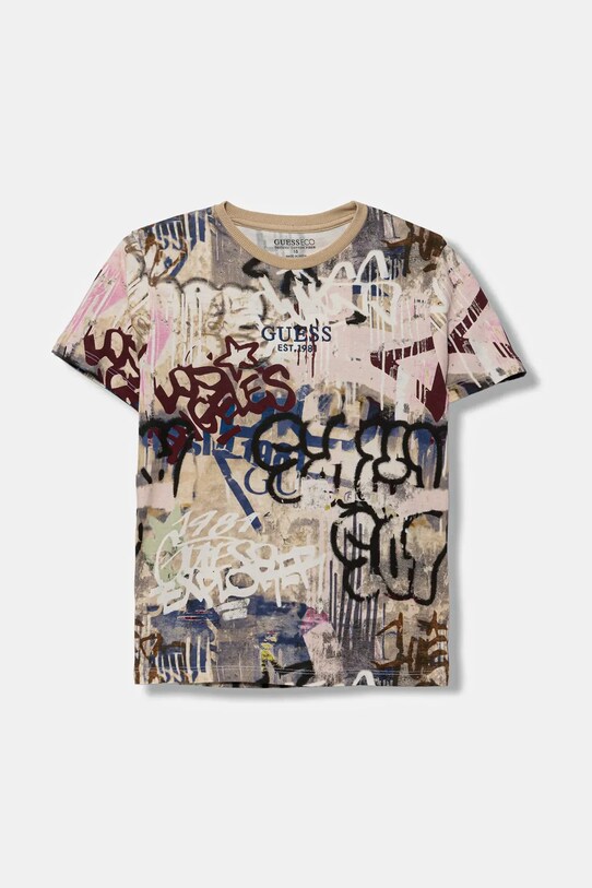 Guess t-shirt bawełniany dziecięcy wzorzyste niebieski L5YI19.K8HM4.9BYA