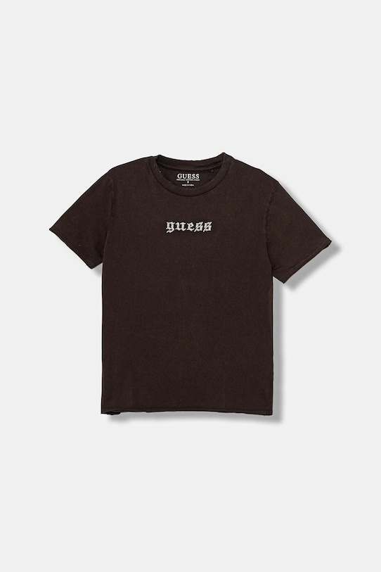 Детская хлопковая футболка Guess аппликация коричневый L5YI20.K8HM4.9BYA