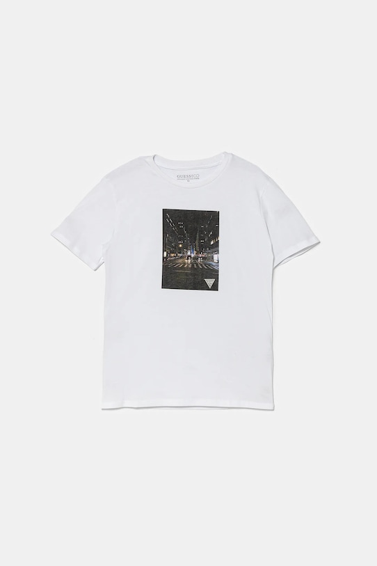 Guess t-shirt bawełniany dziecięcy nadruk biały L5YI25.K8HM4.9BYA