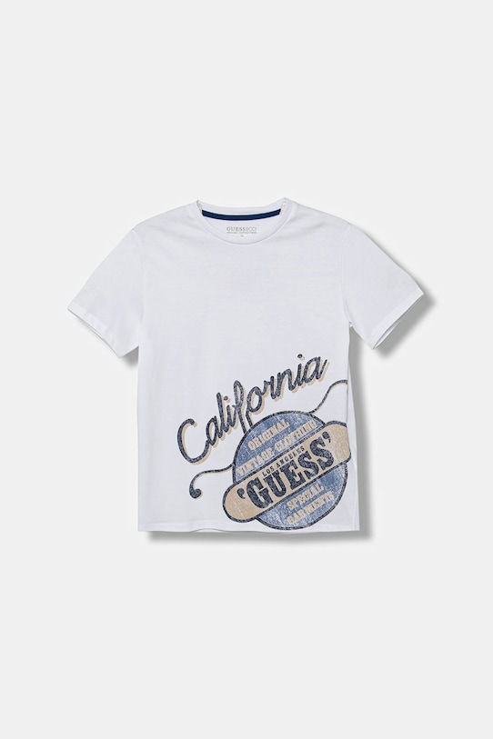 Guess t-shirt bawełniany dziecięcy nadruk biały L5YI28.K8HM4.9BYA