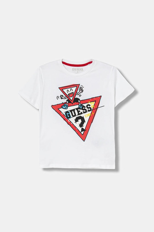 Guess t-shirt bawełniany dziecięcy nadruk biały N5YI00.K8HM4.9BYA