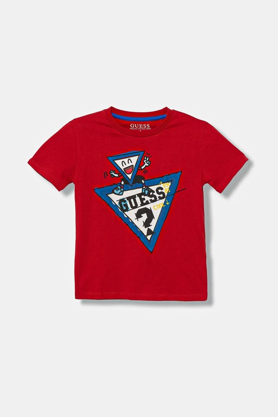Guess t-shirt bawełniany dziecięcy nadruk czerwony N5YI00.K8HM4.9BYA