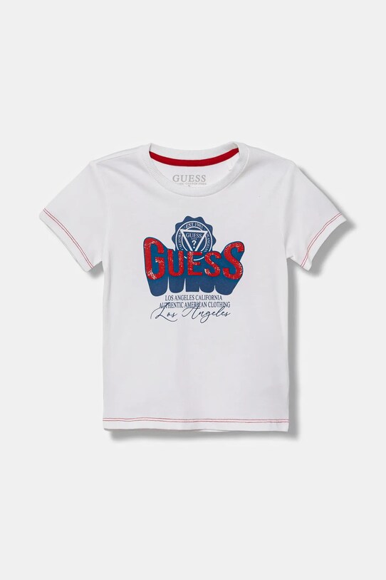 Guess t-shirt bawełniany dziecięcy nadruk biały N5YI12.K8HM0.9BYA