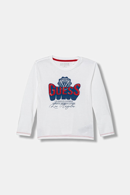 Guess longsleeve bawełniany dziecięcy nadruk biały N5YI13.K8HM0.9BYA