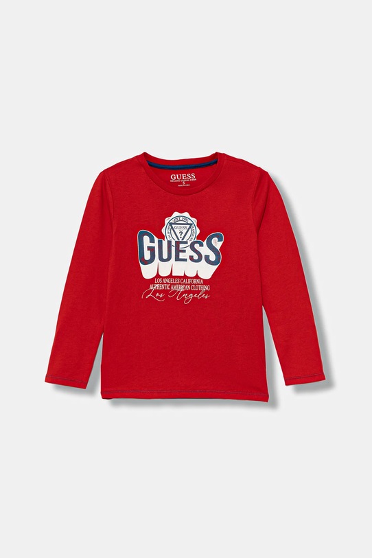 Guess longsleeve bawełniany dziecięcy nadruk czerwony N5YI13.K8HM0.9BYA