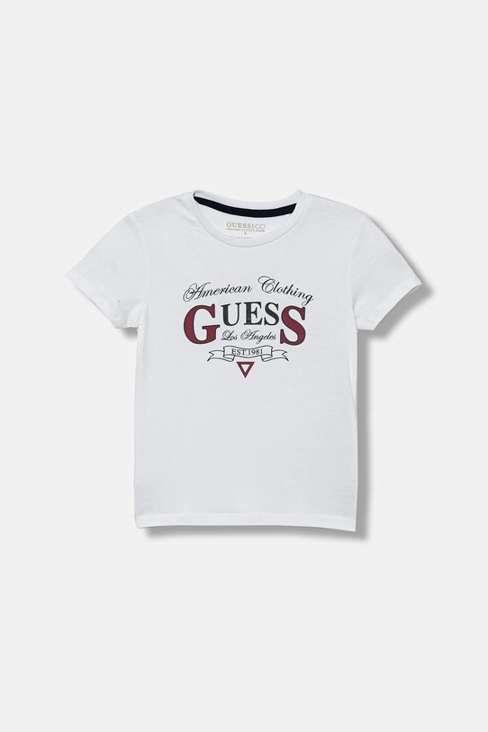 Guess t-shirt bawełniany dziecięcy nadruk biały N5YI20.K8HM4.9BYA