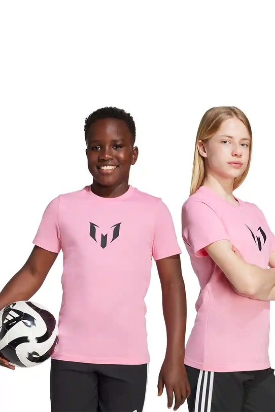 Хлопковая футболка adidas Performance MESSI хлопок розовый JM8952