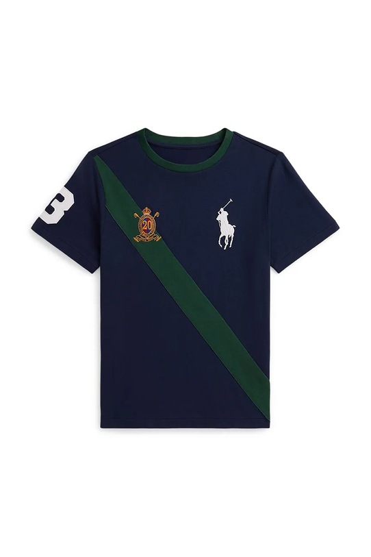 Παιδικό βαμβακερό μπλουζάκι Polo Ralph Lauren στρογγυλό σκούρο μπλε 323P00671002
