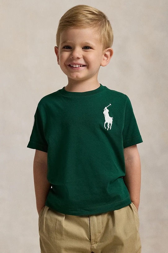 Βαμβακερό μπλουζάκι Polo Ralph Lauren στρογγυλό πράσινο 322832907067