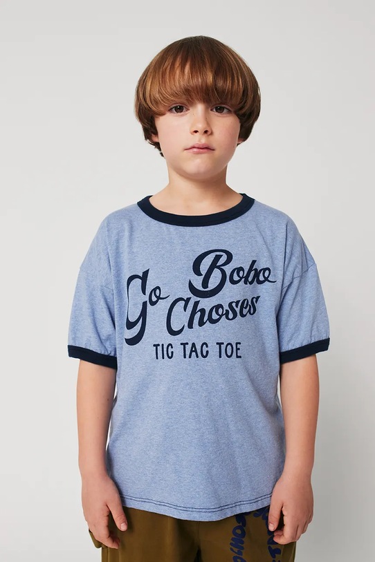 Bobo Choses t-shirt bawełniany dziecięcy Go Bobo nadruk niebieski 225AC001